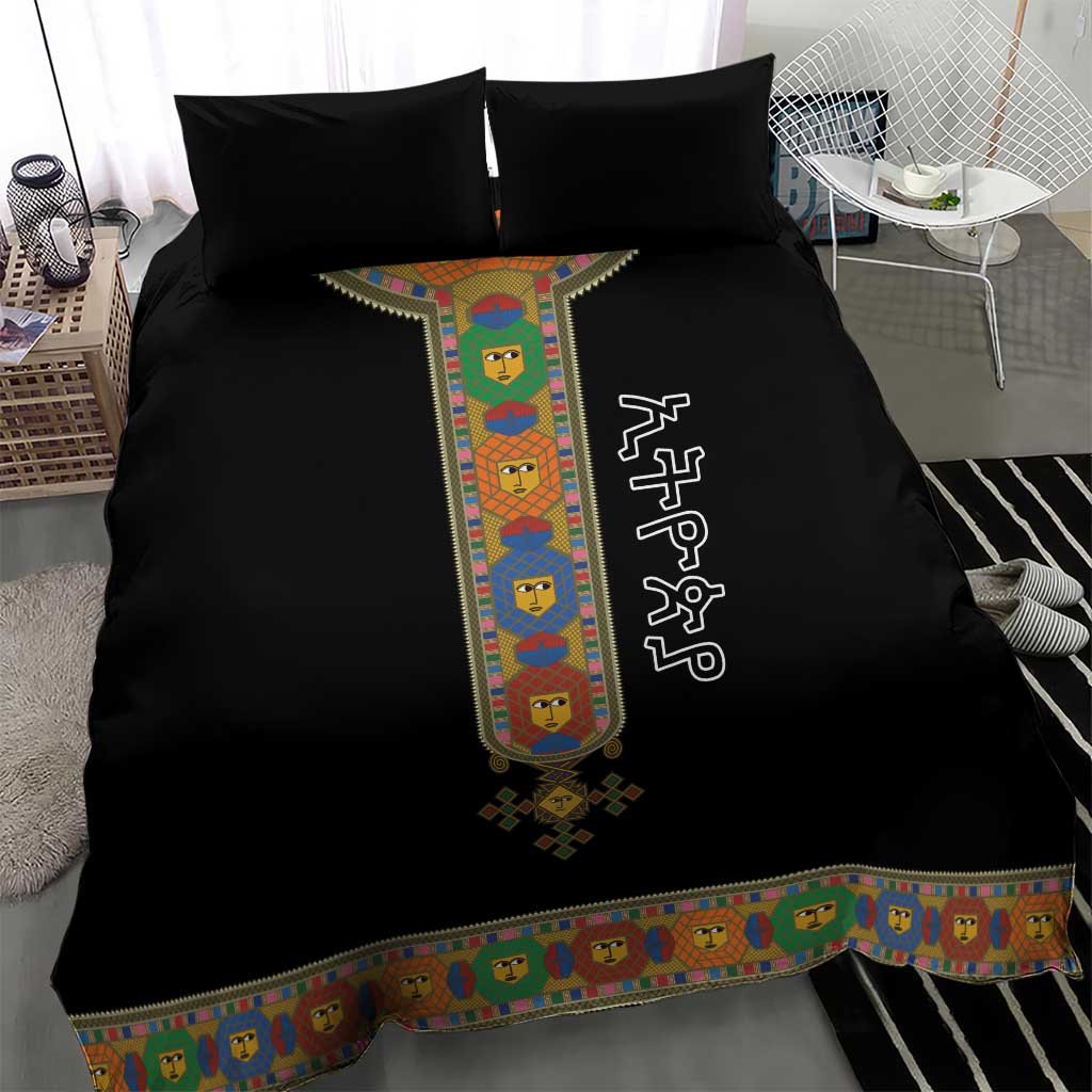Ethiopia Saba Kemis Habesha Style Bedding Set Black Color