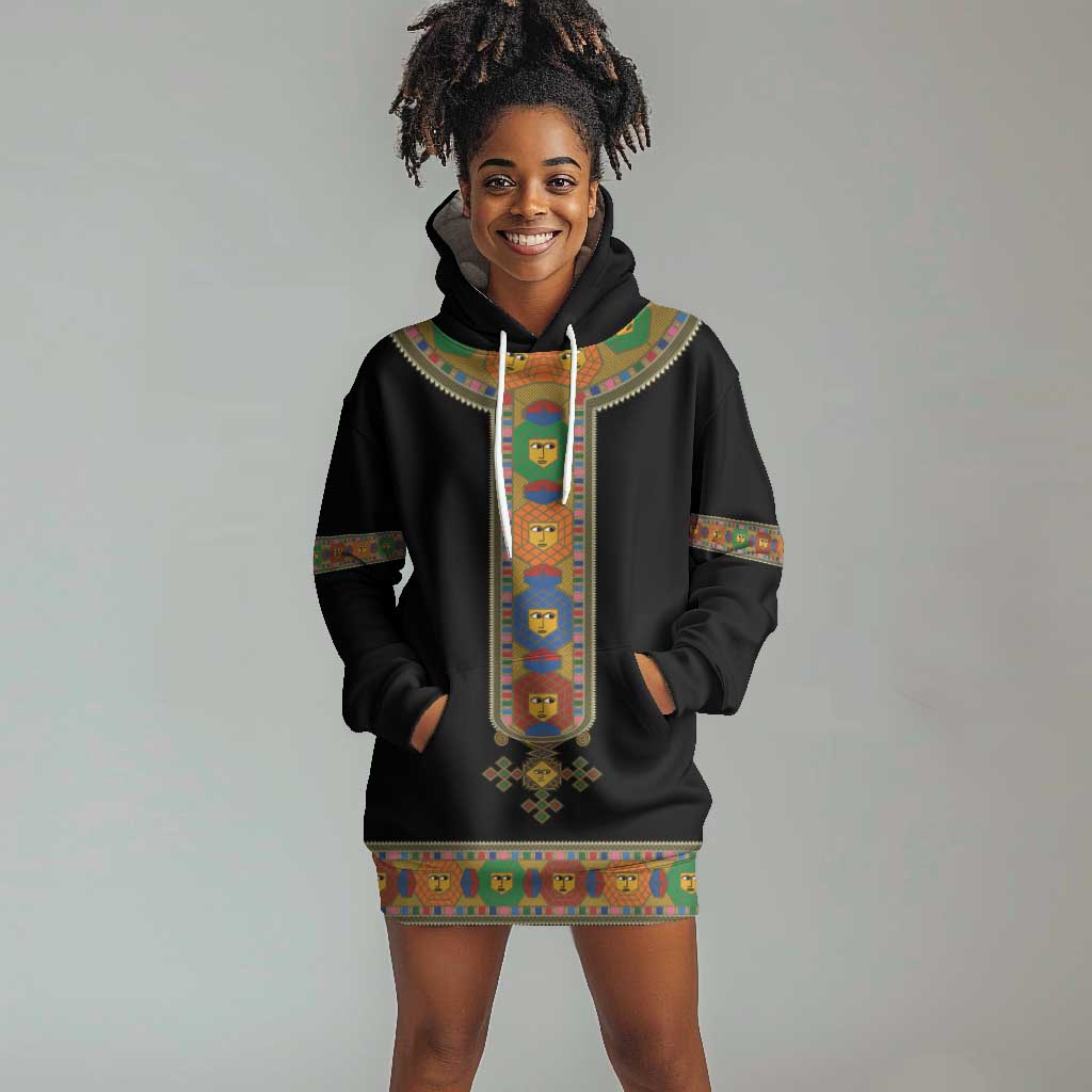 Ethiopia Saba Kemis Habesha Style Hoodie Dress Black Color