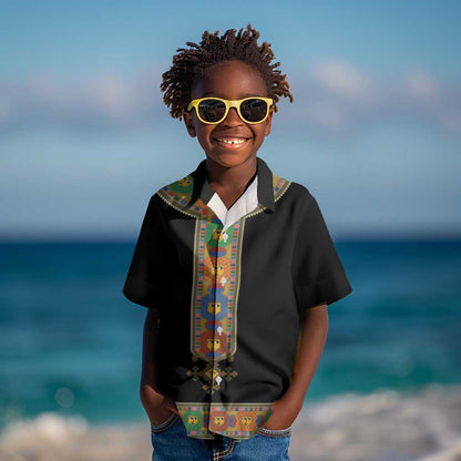 Ethiopia Saba Kemis Habesha Style Kid Hawaiian Shirt Black Color