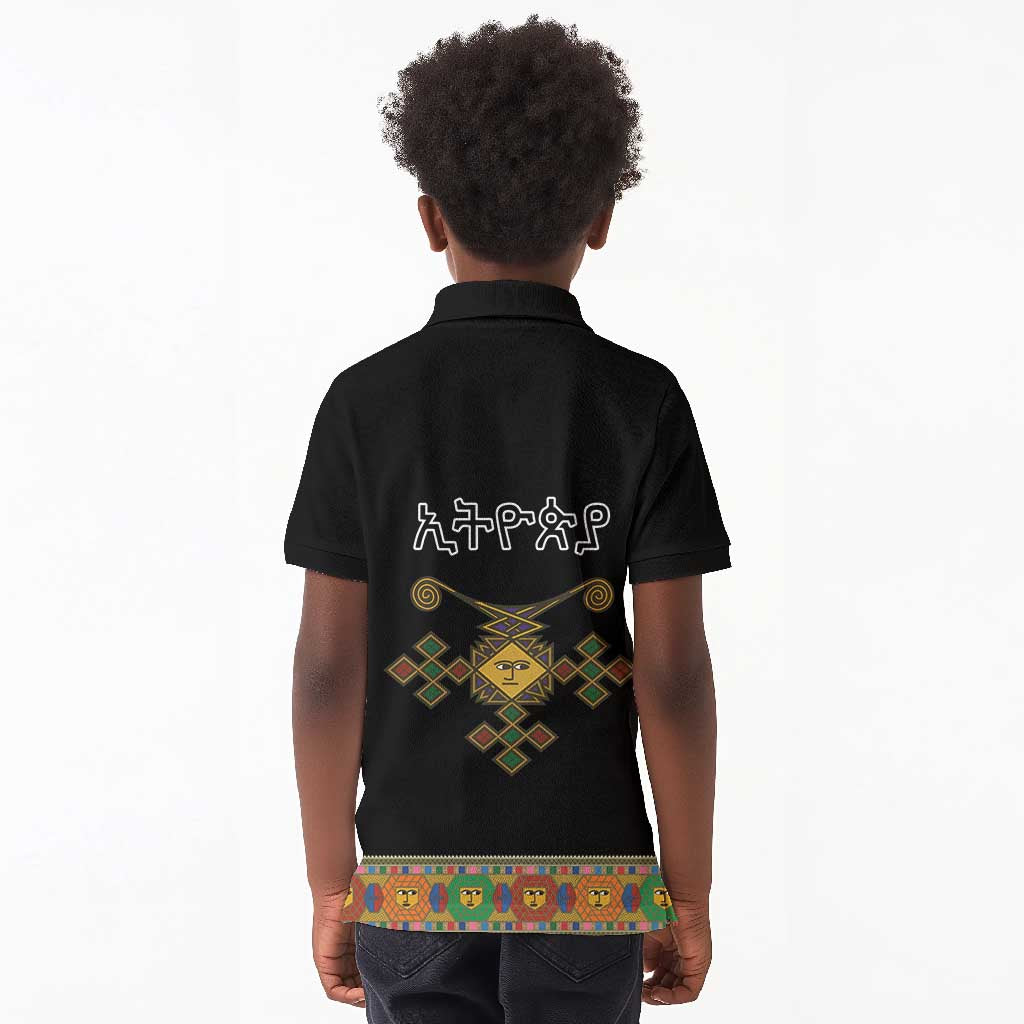 Ethiopia Saba Kemis Habesha Style Kid Polo Shirt Black Color