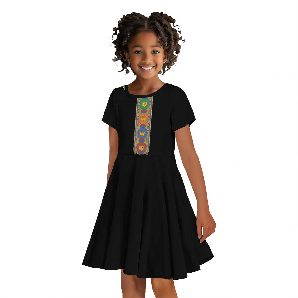 Ethiopia Saba Kemis Habesha Style Kid Short Sleeve Dress Black Color