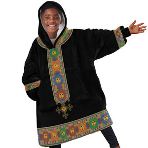 Ethiopia Saba Kemis Habesha Style Kid Wearable Blanket Hoodie Black Color