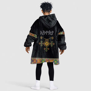 Ethiopia Saba Kemis Habesha Style Kid Wearable Blanket Hoodie Black Color
