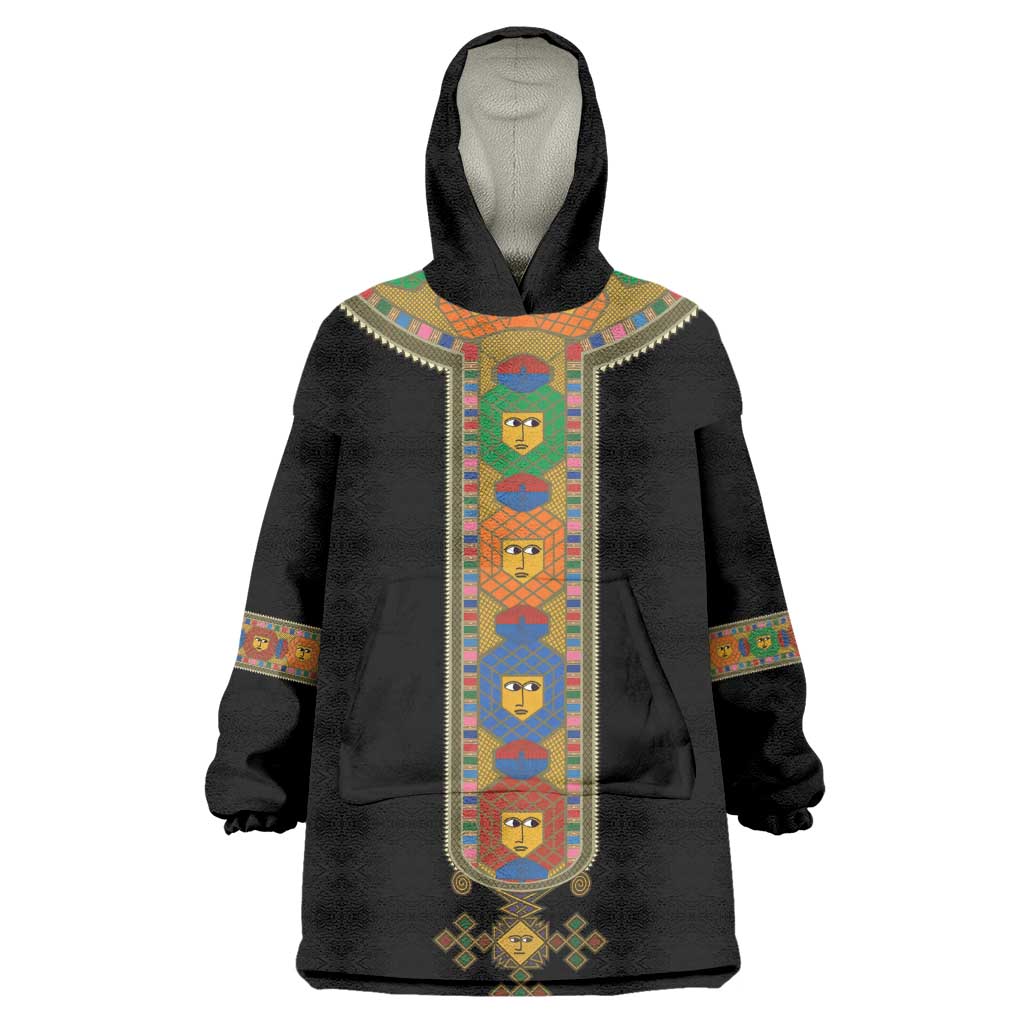 Ethiopia Saba Kemis Habesha Style Kid Wearable Blanket Hoodie Black Color