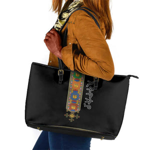 Ethiopia Saba Kemis Habesha Style Leather Tote Bag Black Color