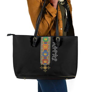 Ethiopia Saba Kemis Habesha Style Leather Tote Bag Black Color