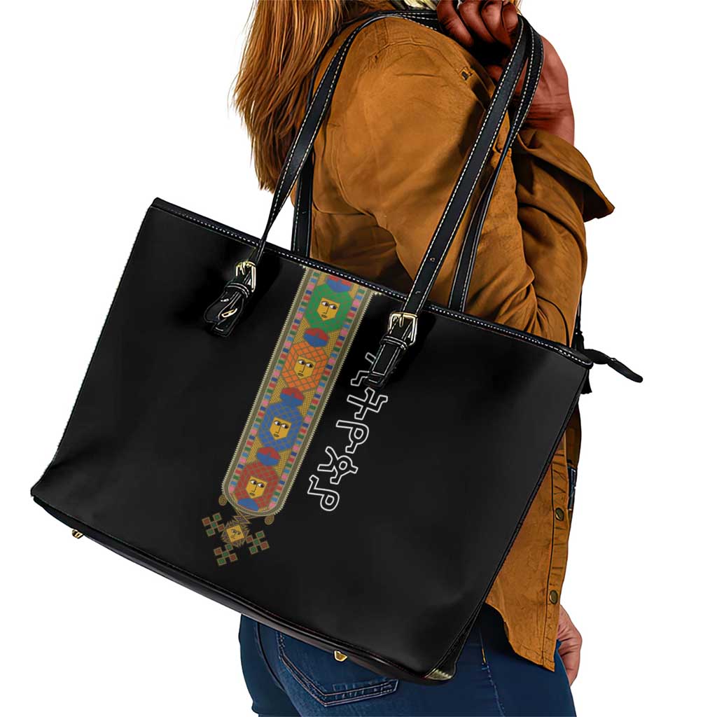Ethiopia Saba Kemis Habesha Style Leather Tote Bag Black Color