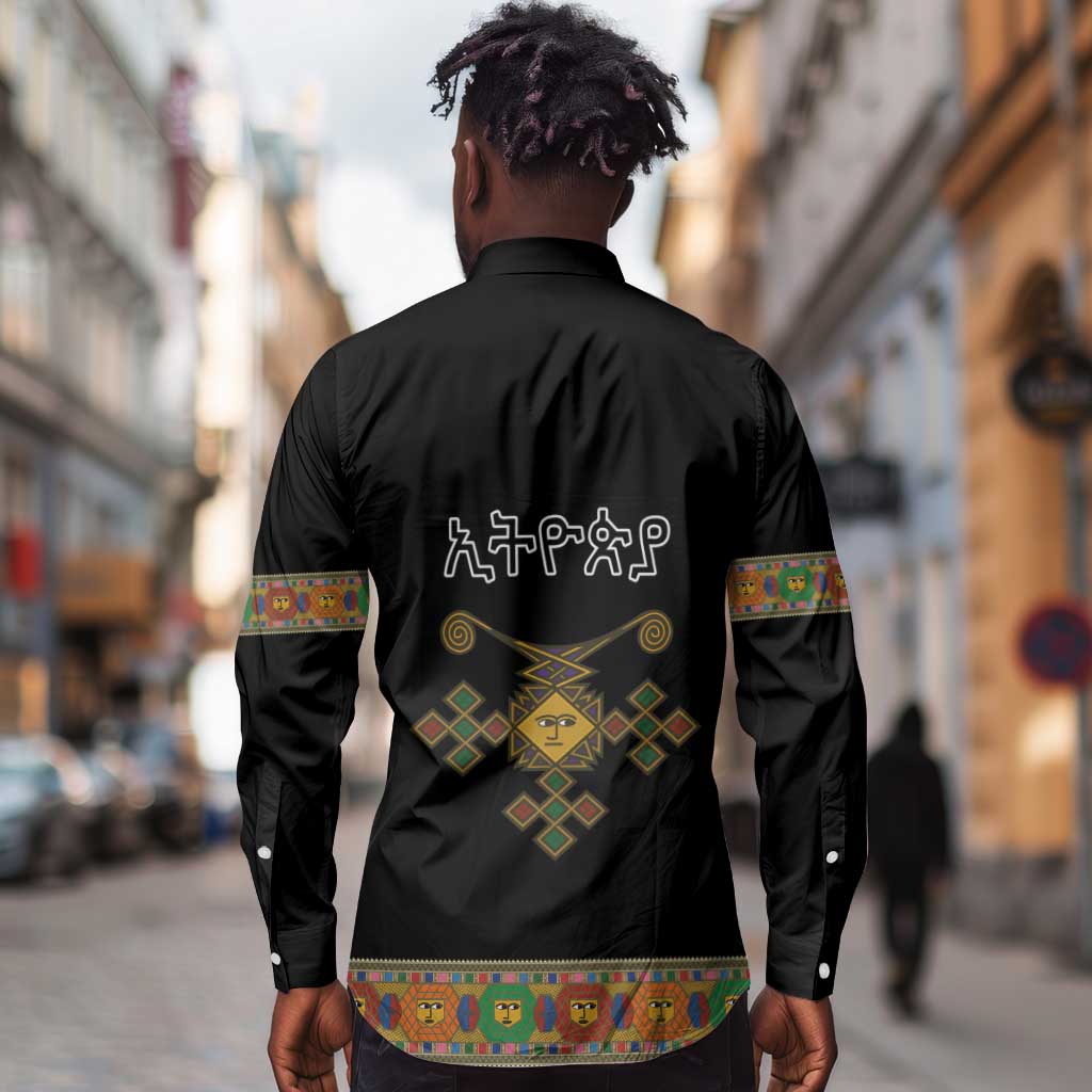 Ethiopia Saba Kemis Habesha Style Long Sleeve Button Shirt Black Color