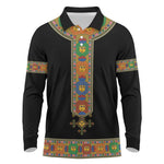 Ethiopia Saba Kemis Habesha Style Long Sleeve Polo Shirt Black Color