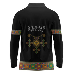 Ethiopia Saba Kemis Habesha Style Long Sleeve Polo Shirt Black Color
