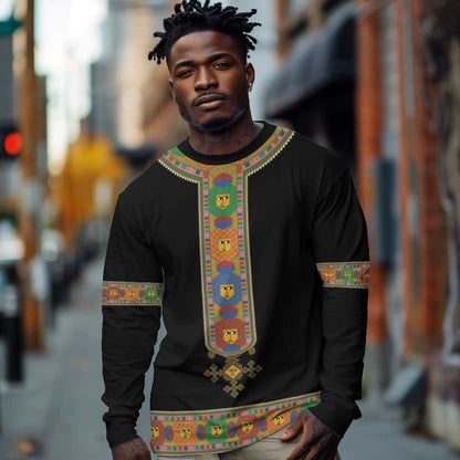 Ethiopia Saba Kemis Habesha Style Long Sleeve Shirt Black Color