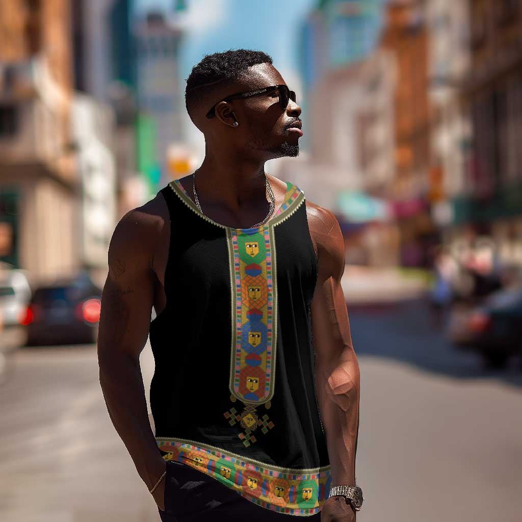 Ethiopia Saba Kemis Habesha Style Men Tank Top Black Color