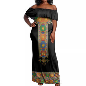 Ethiopia Saba Kemis Habesha Style Off Shoulder Maxi Dress Black Color