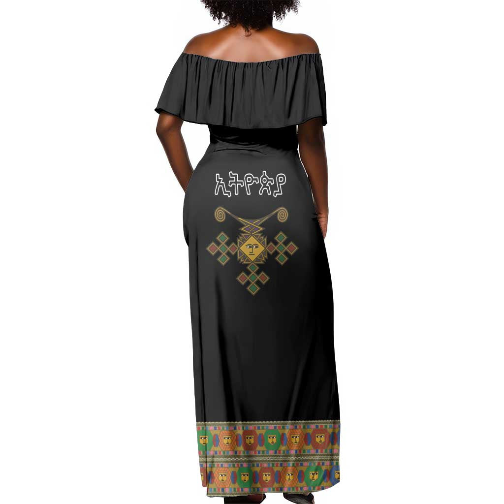 Ethiopia Saba Kemis Habesha Style Off Shoulder Maxi Dress Black Color