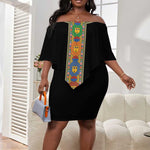 Ethiopia Saba Kemis Habesha Style Off Shoulder Short Dress Black Color