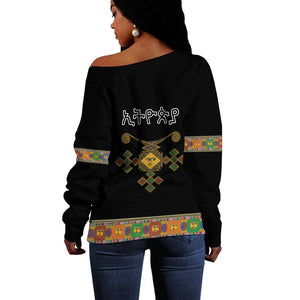 Ethiopia Saba Kemis Habesha Style Off Shoulder Sweater Black Color