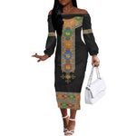 Ethiopia Saba Kemis Habesha Style Off The Shoulder Long Sleeve Dress Black Color