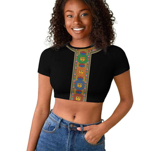 Ethiopia Saba Kemis Habesha Style Raglan Cropped T shirt Black Color