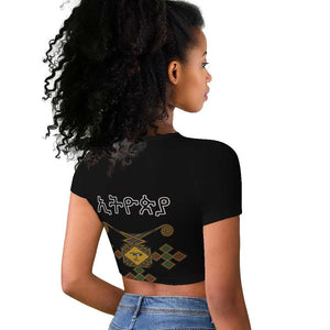 Ethiopia Saba Kemis Habesha Style Raglan Cropped T shirt Black Color
