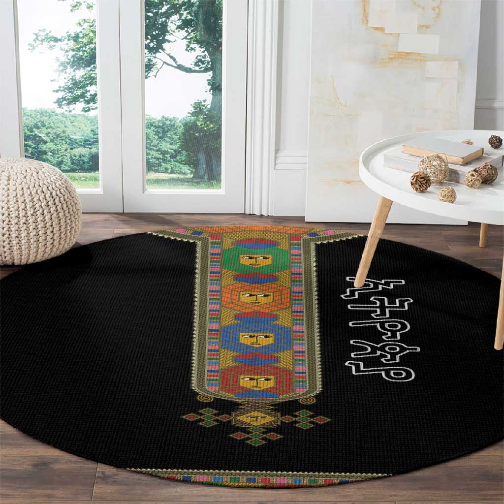 Ethiopia Saba Kemis Habesha Style Round Carpet Black Color