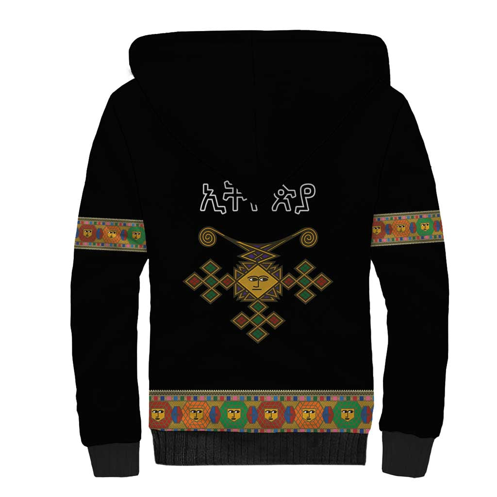 Ethiopia Saba Kemis Habesha Style Sherpa Hoodie Black Color