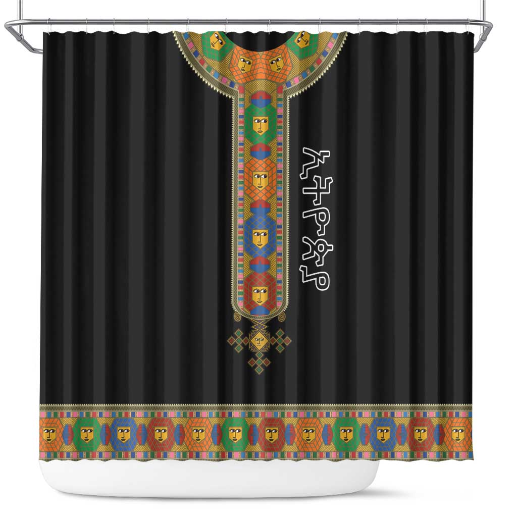 Ethiopia Saba Kemis Habesha Style Shower Curtain Black Color
