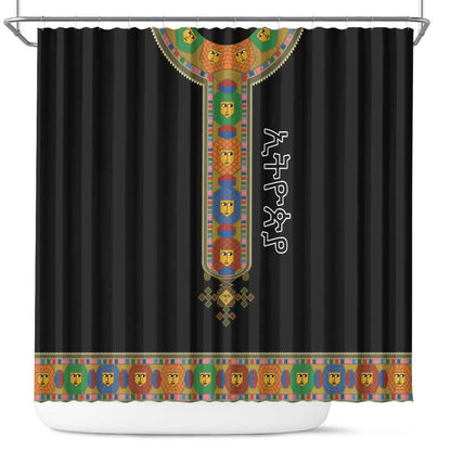 Ethiopia Saba Kemis Habesha Style Shower Curtain Black Color
