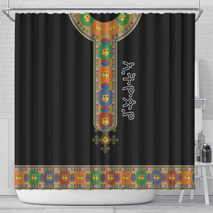 Ethiopia Saba Kemis Habesha Style Shower Curtain Black Color