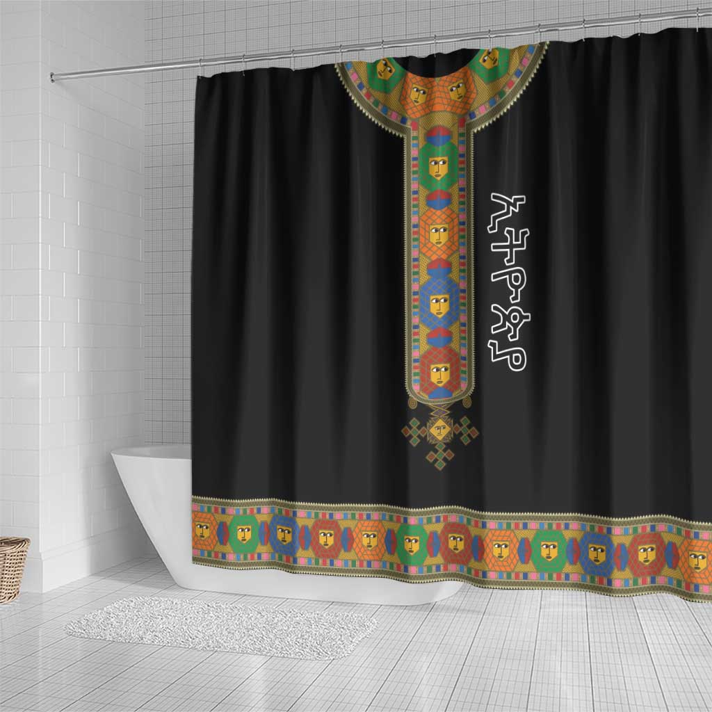 Ethiopia Saba Kemis Habesha Style Shower Curtain Black Color