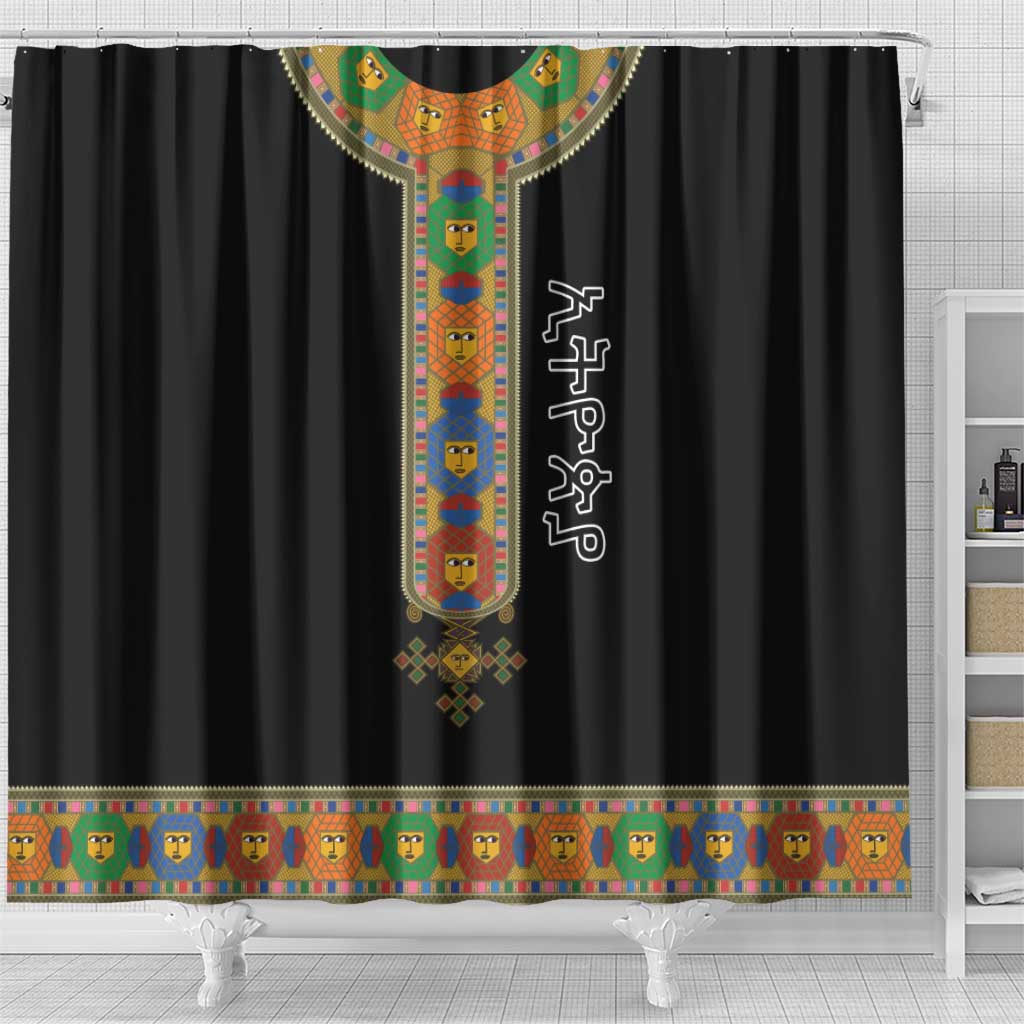 Ethiopia Saba Kemis Habesha Style Shower Curtain Black Color