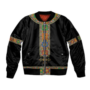 Ethiopia Saba Kemis Habesha Style Sleeve Zip Bomber Jacket Black Color