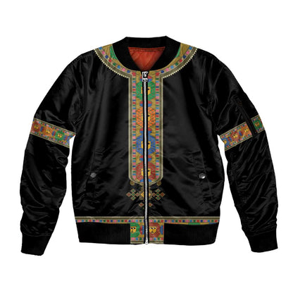 Ethiopia Saba Kemis Habesha Style Sleeve Zip Bomber Jacket Black Color