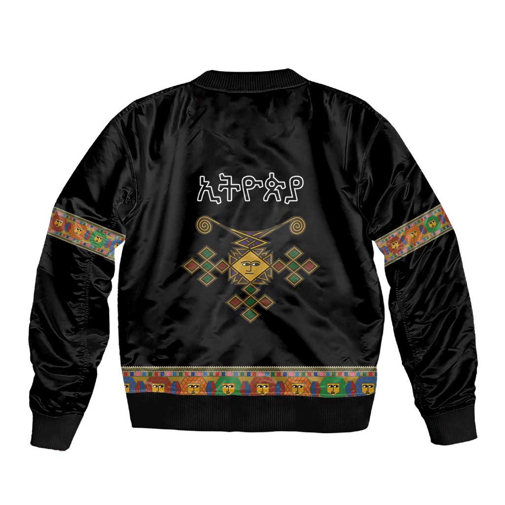 Ethiopia Saba Kemis Habesha Style Sleeve Zip Bomber Jacket Black Color