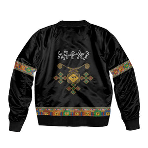 Ethiopia Saba Kemis Habesha Style Sleeve Zip Bomber Jacket Black Color