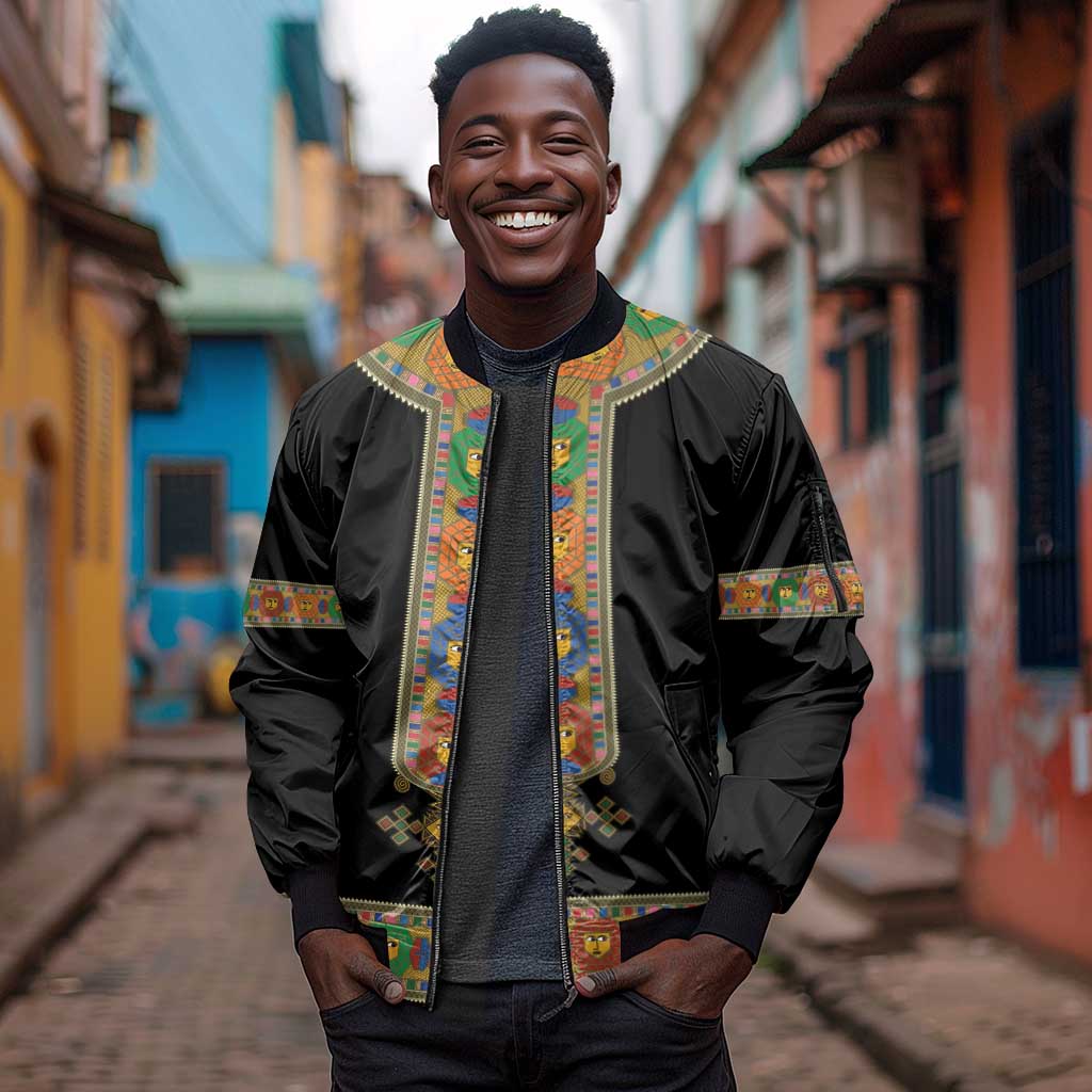Ethiopia Saba Kemis Habesha Style Sleeve Zip Bomber Jacket Black Color