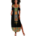 Ethiopia Saba Kemis Habesha Style Summer Maxi Dress Black Color