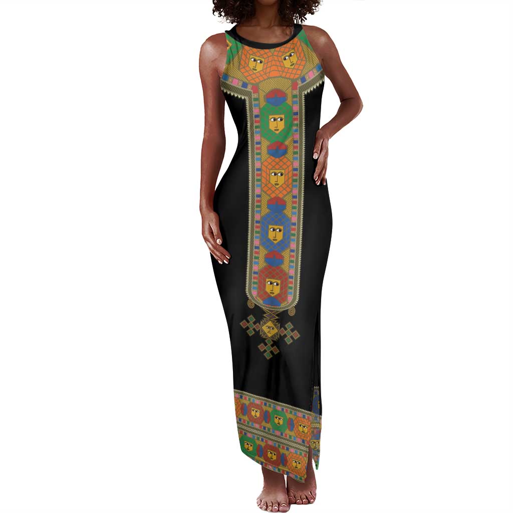 Ethiopia Saba Kemis Habesha Style Tank Maxi Dress Black Color