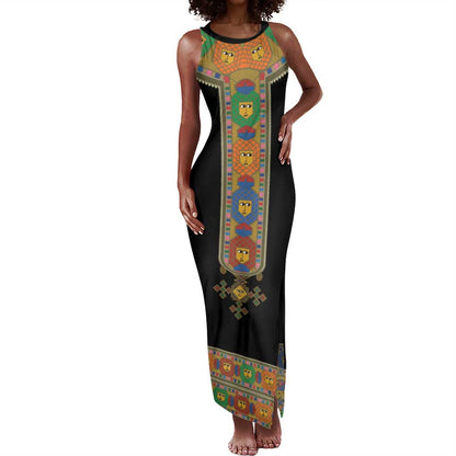 Ethiopia Saba Kemis Habesha Style Tank Maxi Dress Black Color