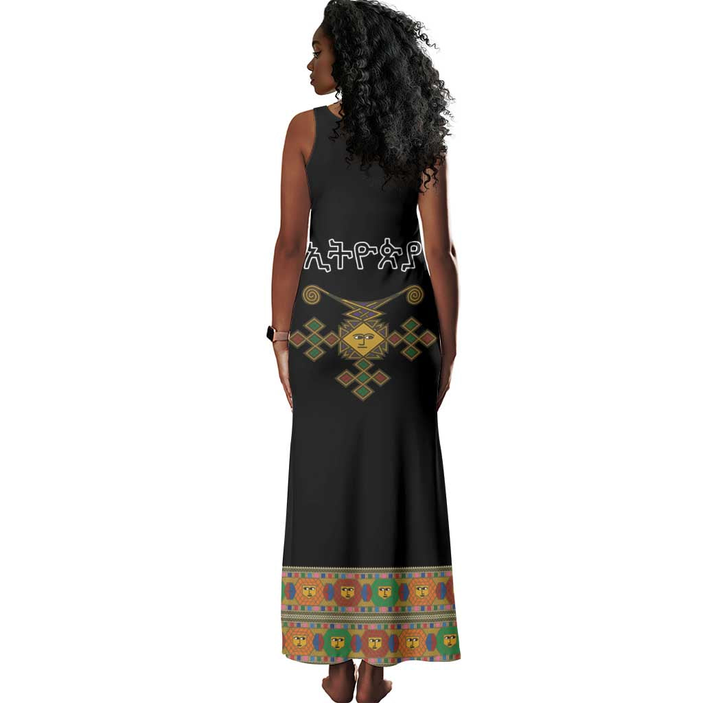 Ethiopia Saba Kemis Habesha Style Tank Maxi Dress Black Color
