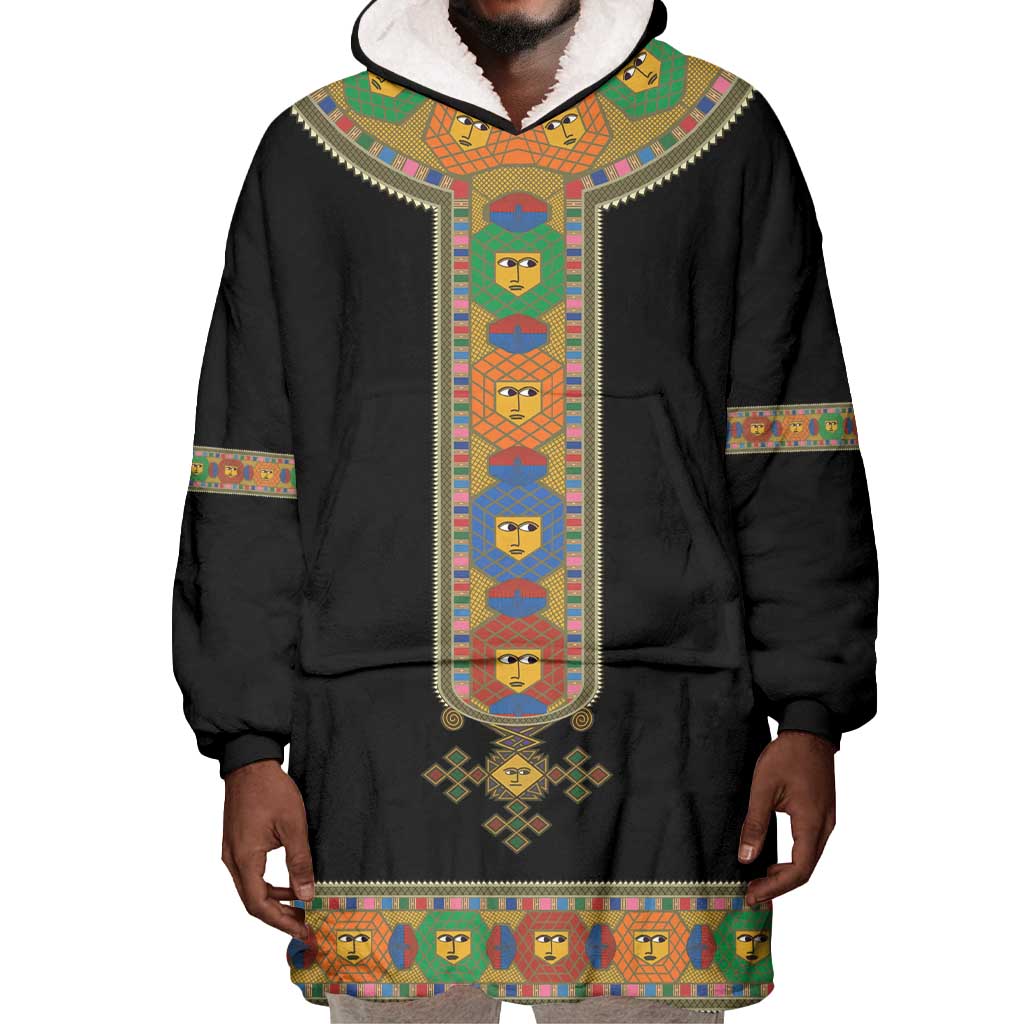Ethiopia Saba Kemis Habesha Style Wearable Blanket Hoodie Black Color