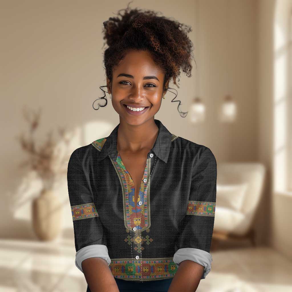 Ethiopia Saba Kemis Habesha Style Women Casual Shirt Black Color