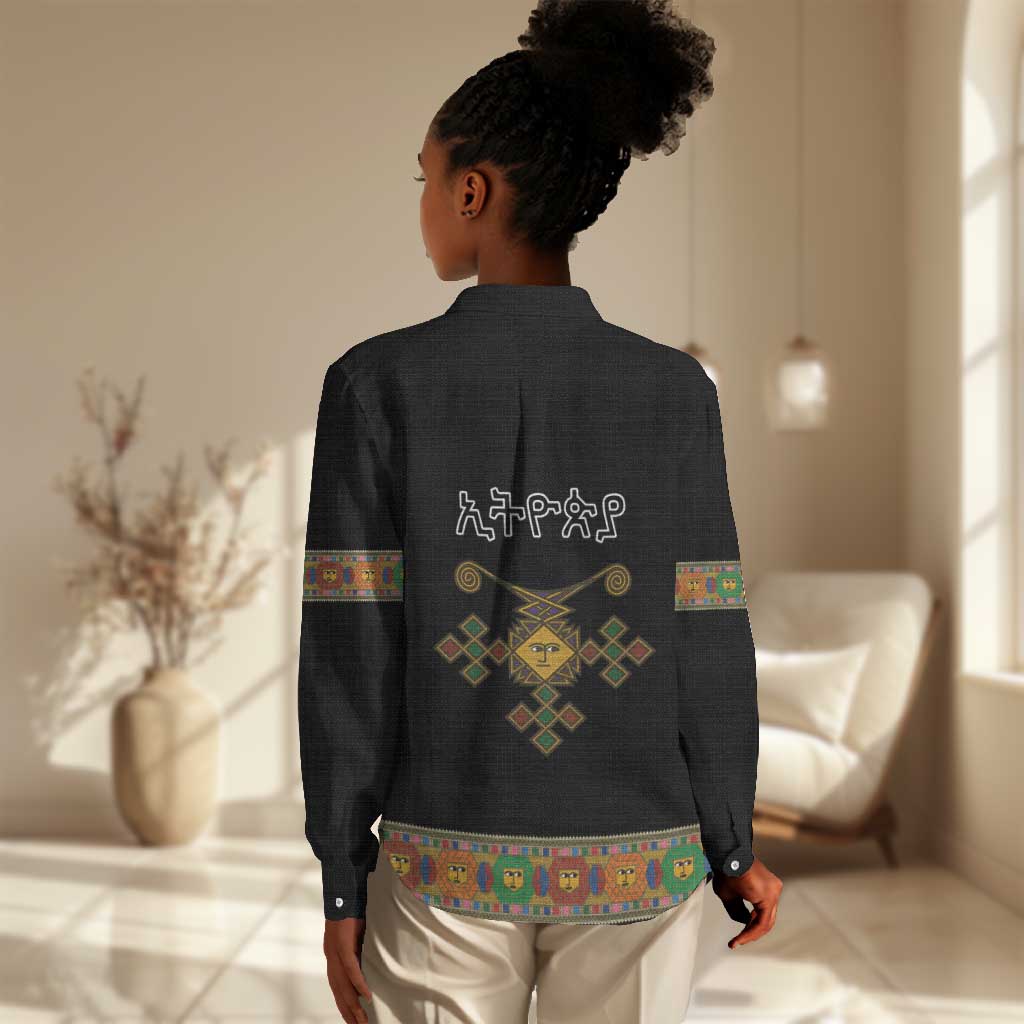 Ethiopia Saba Kemis Habesha Style Women Casual Shirt Black Color