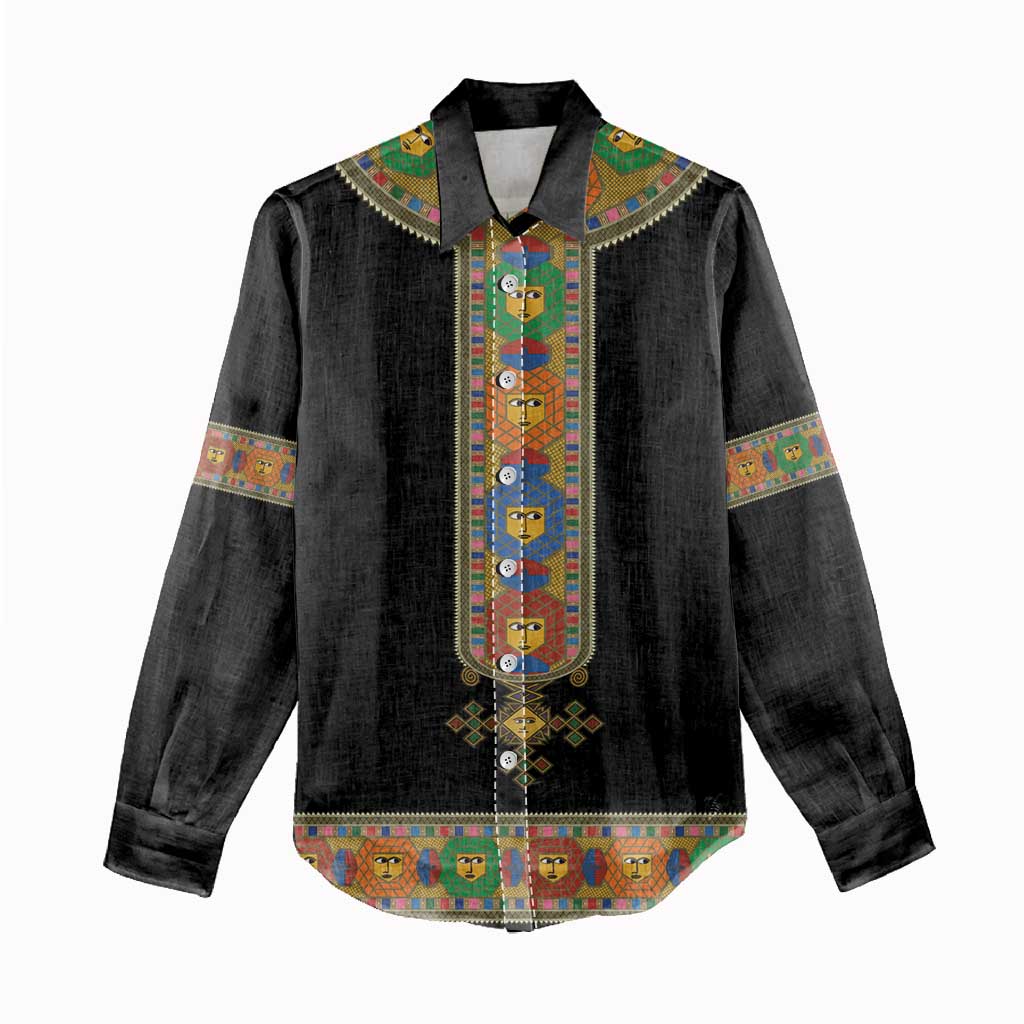 Ethiopia Saba Kemis Habesha Style Women Casual Shirt Black Color