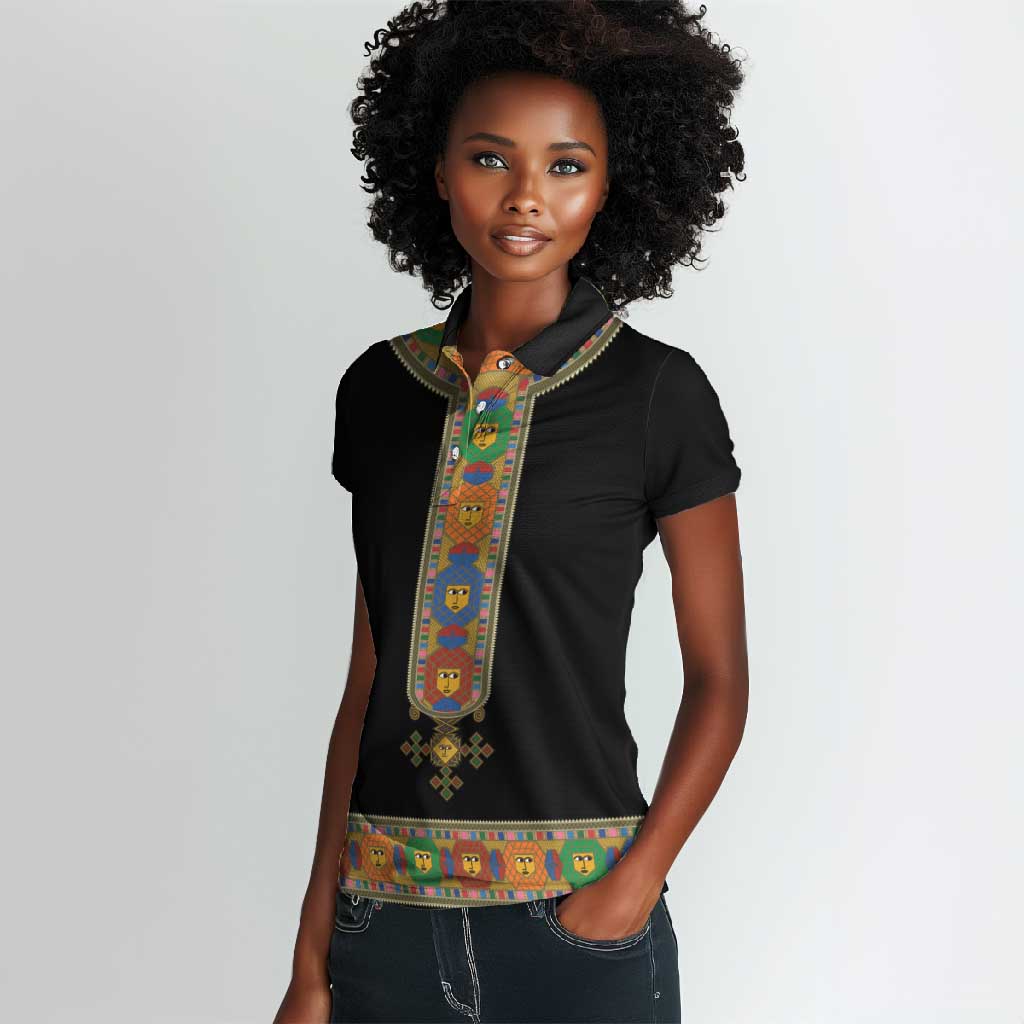 Ethiopia Saba Kemis Habesha Style Women Polo Shirt Black Color