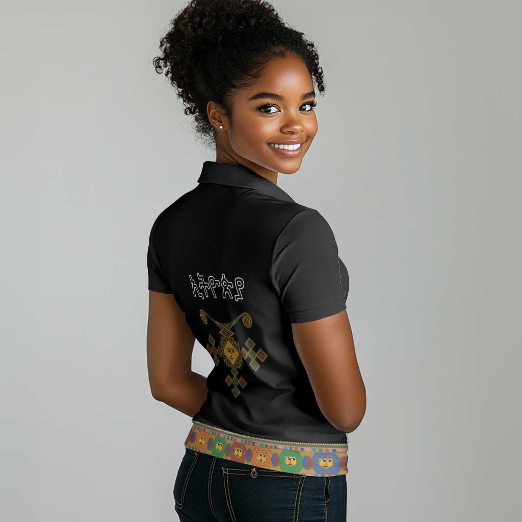 Ethiopia Saba Kemis Habesha Style Women Polo Shirt Black Color