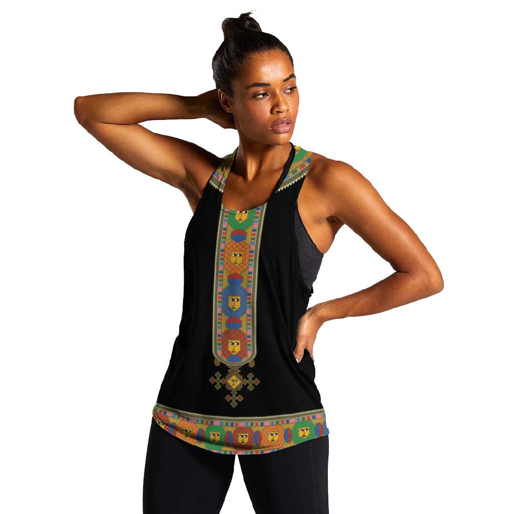 Ethiopia Saba Kemis Habesha Style Women Racerback Tank Black Color