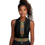 Ethiopia Saba Kemis Habesha Style Women Sleeveless Polo Shirt Black Color