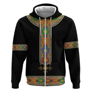 Ethiopia Saba Kemis Habesha Style Zip Hoodie Black Color