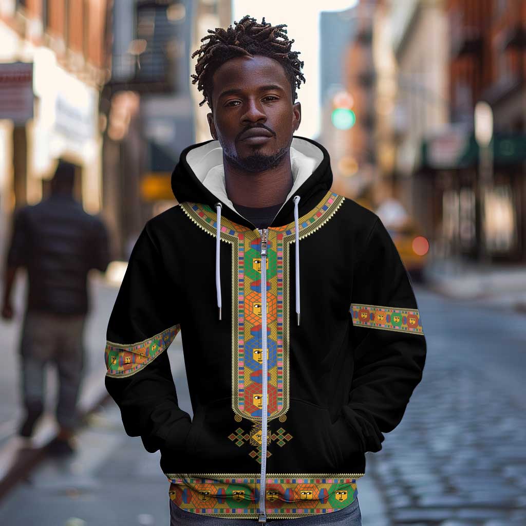 Ethiopia Saba Kemis Habesha Style Zip Hoodie Black Color