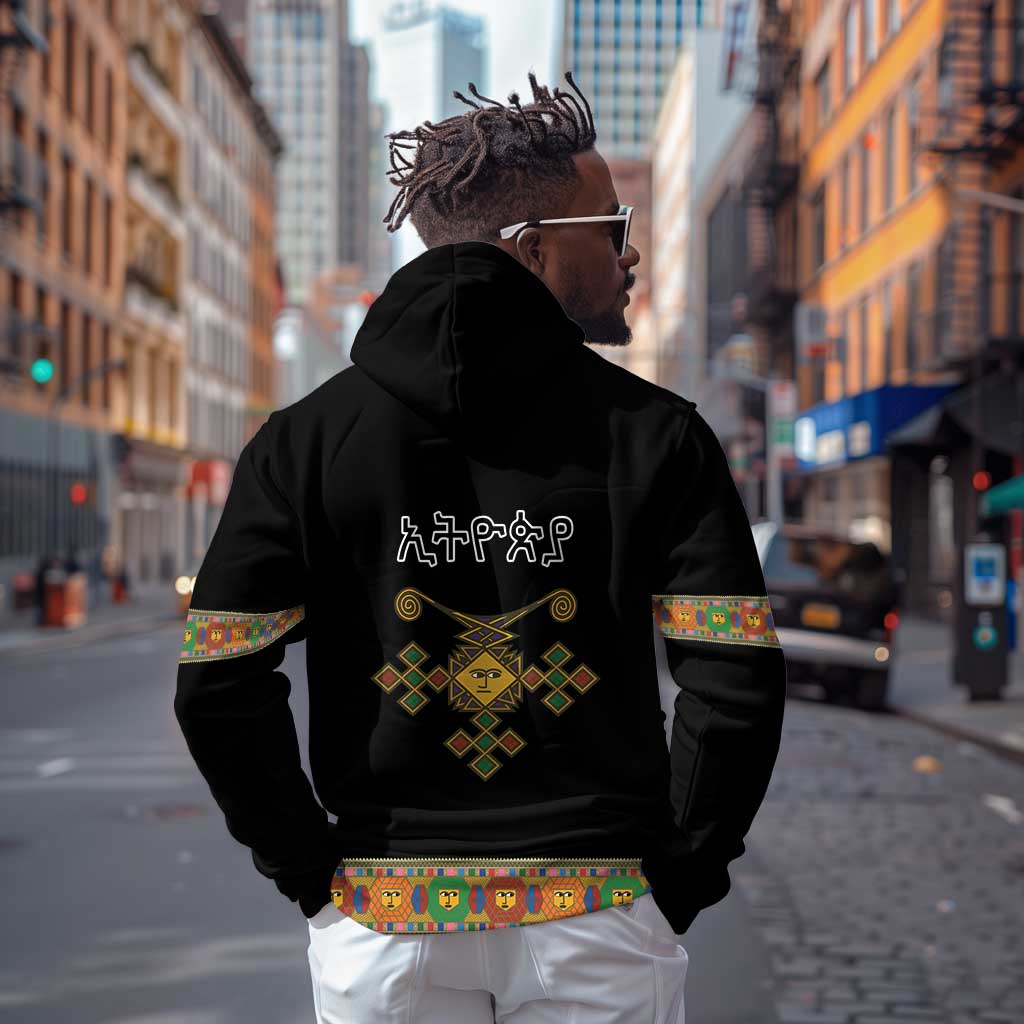 Ethiopia Saba Kemis Habesha Style Zip Hoodie Black Color